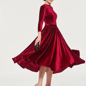 Elegant Jewel Neck 3/4 Length Sleeves A-Line Sash Tea-Length Wedding Guest Mother Dresses - Image 2