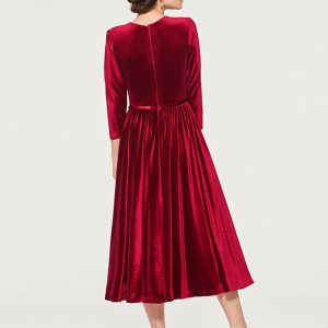 Elegant Jewel Neck 3/4 Length Sleeves A-Line Sash Tea-Length Wedding Guest Mother Dresses - Image 3