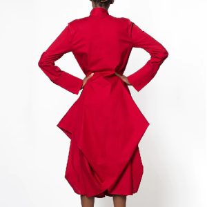 Elegant Long Sleeves Loose Solid Color Stand Collar Midi Dresses - Image 4