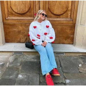 Elegant Single Breasted knitted-love Short Cardigan Sweater - Image 5