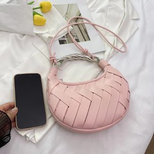 Elegant Solid Half Moon Pu Leather Silt Pocket Crossbody Shoulder Handbags - Image 9