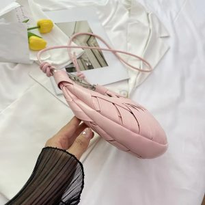 Elegant Solid Half Moon Pu Leather Silt Pocket Crossbody Shoulder Handbags - Image 10