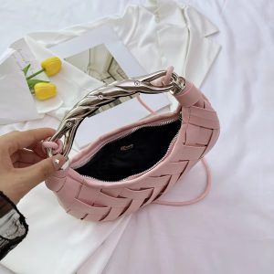 Elegant Solid Half Moon Pu Leather Silt Pocket Crossbody Shoulder Handbags - Image 11