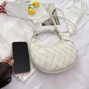 Elegant Solid Half Moon Pu Leather Silt Pocket Crossbody Shoulder Handbags - Image 6