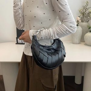 Elegant Solid Half Moon Pu Leather Silt Pocket Crossbody Shoulder Handbags