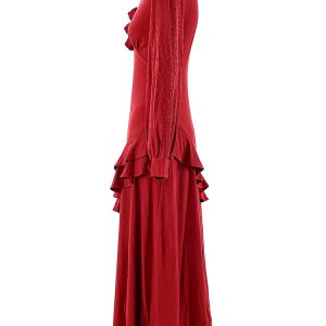 Elegant V Neck Solid Knitting Long Sleeve Spliced Appliques Midi Dresses - Image 3