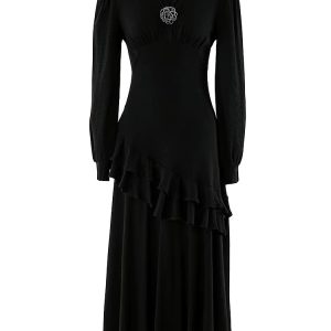Elegant V Neck Solid Knitting Long Sleeve Spliced Appliques Midi Dresses - Image 5