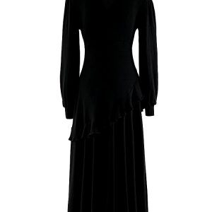 Elegant V Neck Solid Knitting Long Sleeve Spliced Appliques Midi Dresses - Image 6