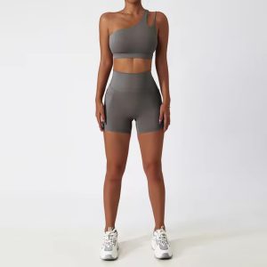 Running Yoga Clothes Sports Bra Fitness shorts Two-Piece Workout Suit - Image 5