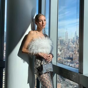 Sequins Feather Bandage Strapless Long Skirt Top Two Piece Suit Party Sets - Image 7