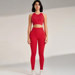 Trendy Athletic Tank Top Long Pants Set Solid Color Yoga Suit - Image 5