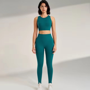 Trendy Athletic Tank Top Long Pants Set Solid Color Yoga Suit - Image 8