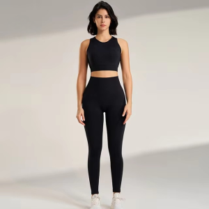 Trendy Athletic Tank Top Long Pants Set Solid Color Yoga Suit - Image 3