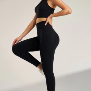 Trendy Athletic Tank Top Long Pants Set Solid Color Yoga Suit - Image 4