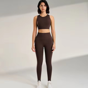 Trendy Athletic Tank Top Long Pants Set Solid Color Yoga Suit - Image 7