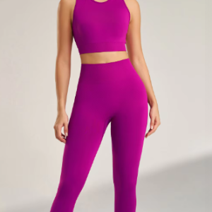 Trendy Athletic Tank Top Long Pants Set Solid Color Yoga Suit - Image 2