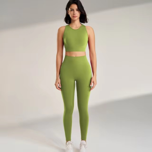 Trendy Athletic Tank Top Long Pants Set Solid Color Yoga Suit - Image 10