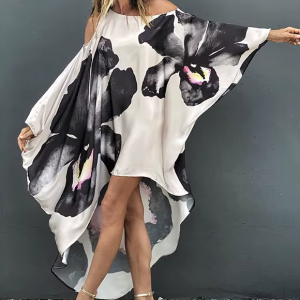 Casual High-low Floral Printed Cold shoulder Party Maxi Dresses
