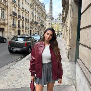 Chic Zipper Braid Leather Lapel Long Sleeve Elastic Streetwear Jacket