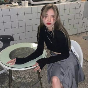 Casual O-Neck Long Sleeve Design Ins Prevalent Bandage Crop Tops - Image 7