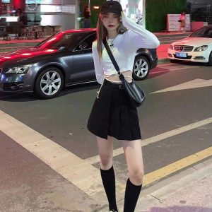 Casual O-Neck Long Sleeve Design Ins Prevalent Bandage Crop Tops - Image 17