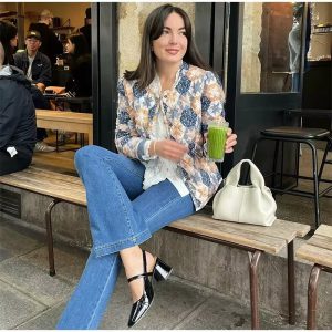 Vintage Printed O-neck Cotton Single Breasted Pockets Casual Jacket - Image 5
