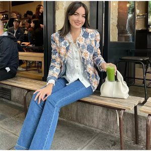 Vintage Printed O-neck Cotton Single Breasted Pockets Casual Jacket - Image 2