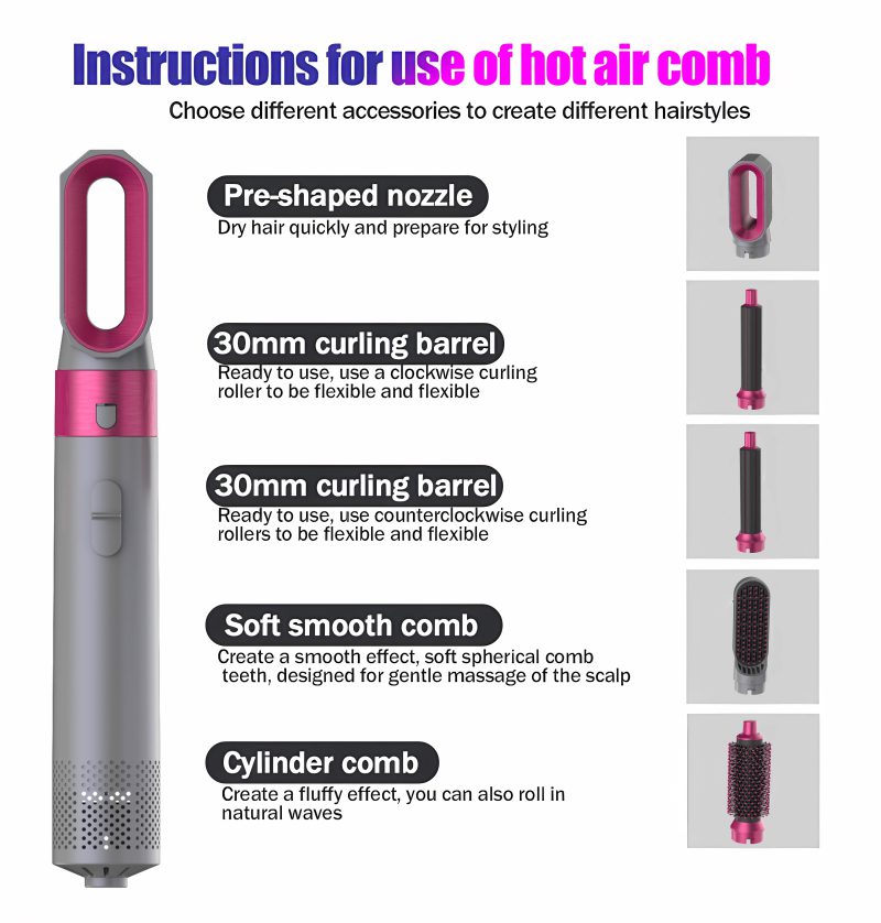 5 in 1 Low Noise Hair Styler Professional Hair Curling Straightening Hair Drying Hot Air Brushes 1000W - Image 5