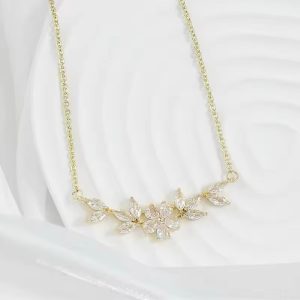 Cubic Zirconia Fashion Charm Choker Flower Pendant Necklace - Image 7
