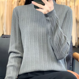 Cashmere knitted half high collar pullover long sleeved Boutique sweater - Image 7