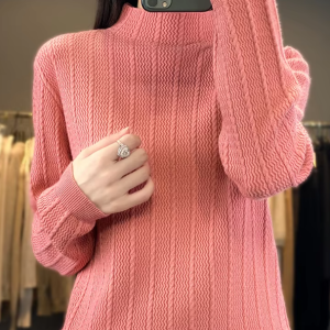 Cashmere knitted half high collar pullover long sleeved Boutique sweater - Image 14