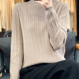 Cashmere knitted half high collar pullover long sleeved Boutique sweater - Image 10