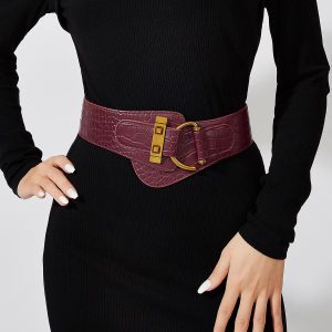 Casual Button-Up PU Leather Everyday Wear Elastic Waist Belt