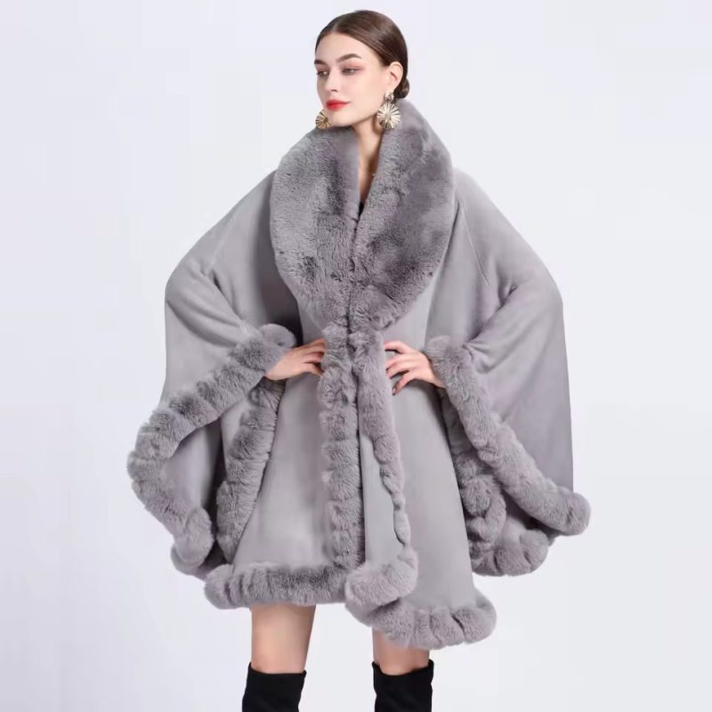 Classic Rex Rabbit Faux Fur Cashmere Feel Warm Wrap Shawl - Image 11