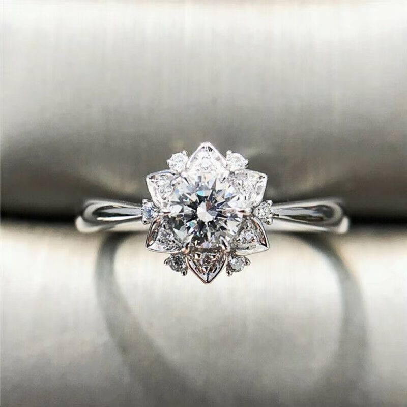 High Quality Shiny Crystal Zirconia Flower Designer Finger Ring - Image 2