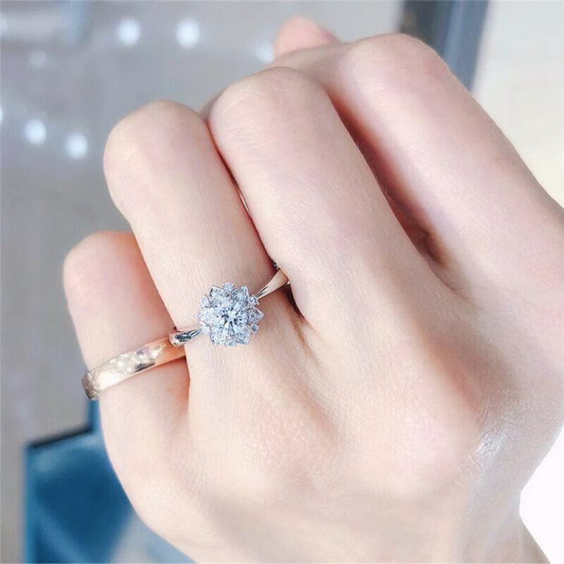 High Quality Shiny Crystal Zirconia Flower Designer Finger Ring - Image 3