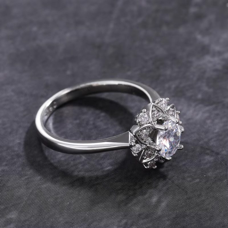 High Quality Shiny Crystal Zirconia Flower Designer Finger Ring - Image 5