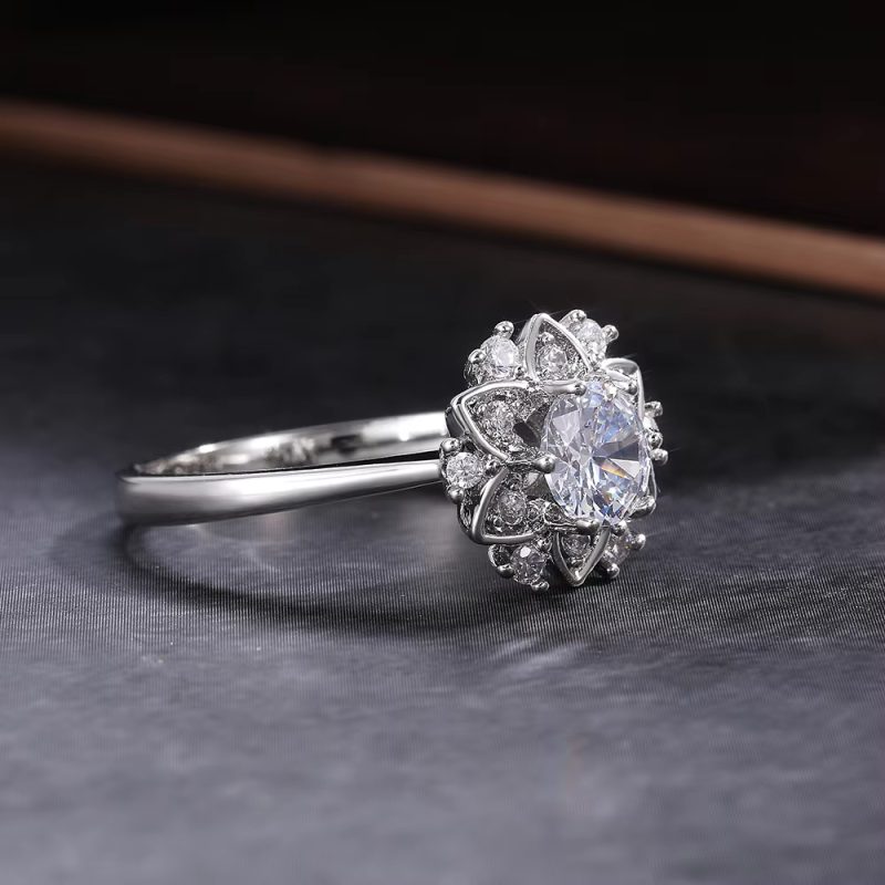 High Quality Shiny Crystal Zirconia Flower Designer Finger Ring - Image 4