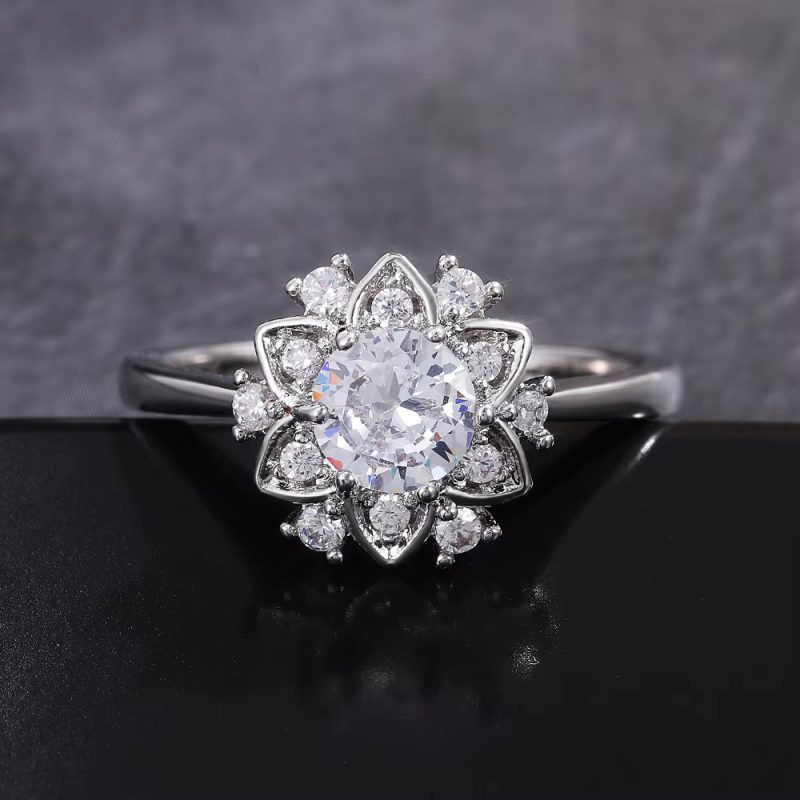 High Quality Shiny Crystal Zirconia Flower Designer Finger Ring - Image 6