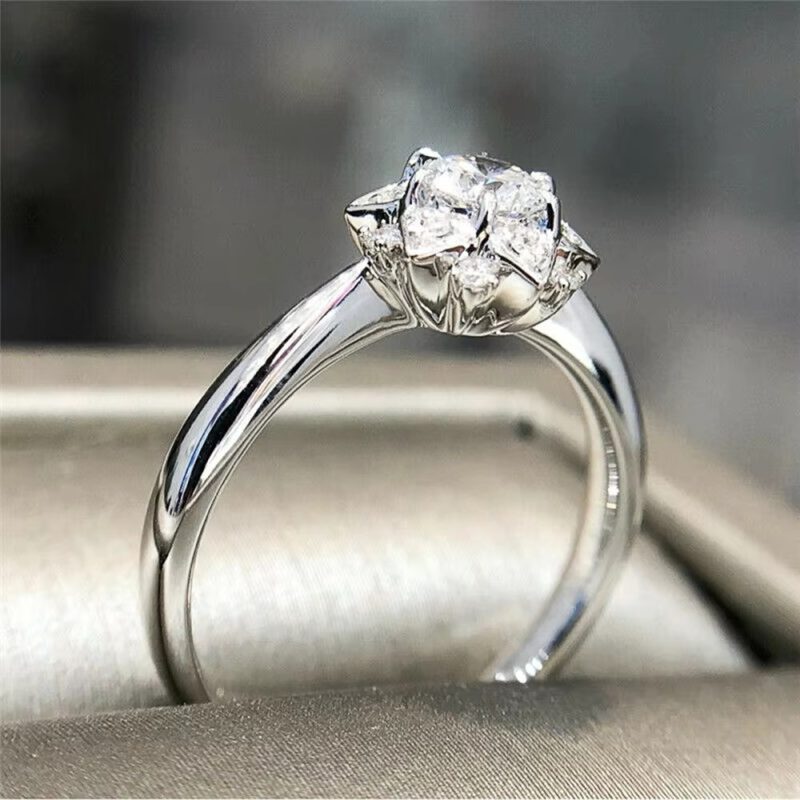 High Quality Shiny Crystal Zirconia Flower Designer Finger Ring - Image 7