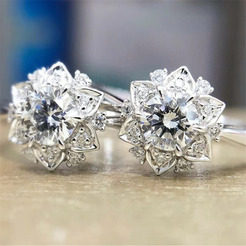 High Quality Shiny Crystal Zirconia Flower Designer Finger Ring - Image 8