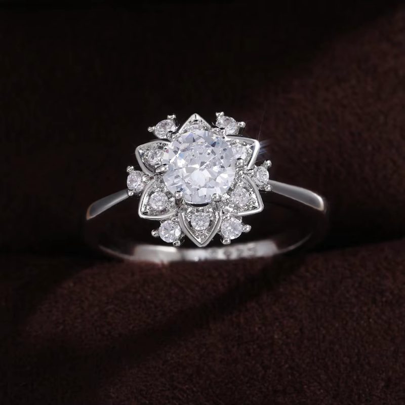 High Quality Shiny Crystal Zirconia Flower Designer Finger Ring - Image 9