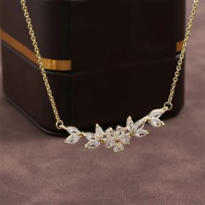 Cubic Zirconia Fashion Charm Choker Flower Pendant Necklace - Image 5