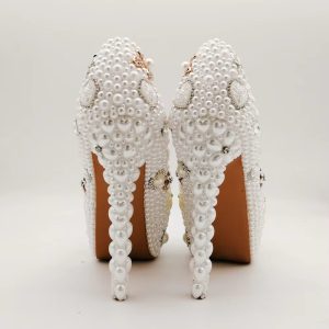 Round Toe PEARL Retro Fashion Metal Platform Thin Heels Wedding Shoes - Image 6