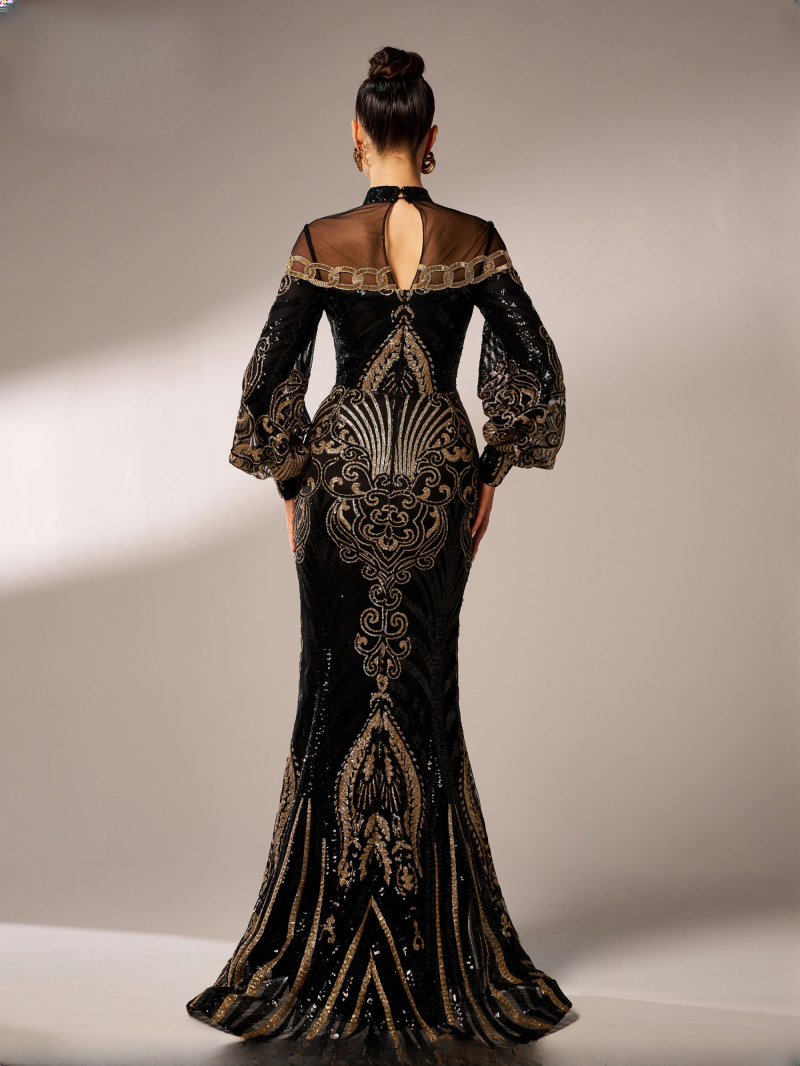 Sequin Geometric Round Neck Cocktail Evening Gown Birthday Party National Style Dress - Image 6