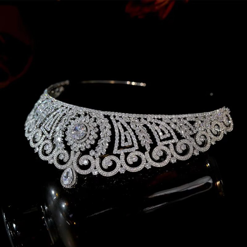 Vintage Tiara Cubic Zirconia Silver Crystal Bridal Wedding Crown - Image 6