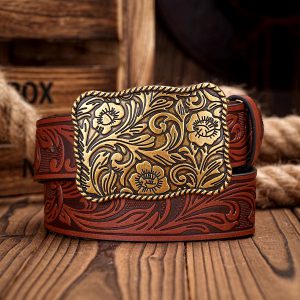 Western Cowboy PU Leather Waist Strap Bull Decoration Floral Engraved for Jeans - Image 2