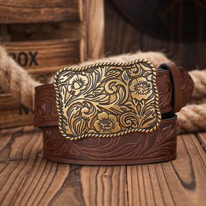 Western Cowboy PU Leather Waist Strap Bull Decoration Floral Engraved for Jeans - Image 4