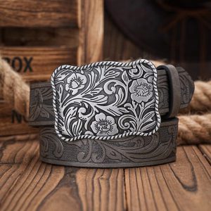 Western Cowboy PU Leather Waist Strap Bull Decoration Floral Engraved for Jeans - Image 5