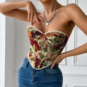 Street style Bare Shoulder Lace Embroidery Crop Top